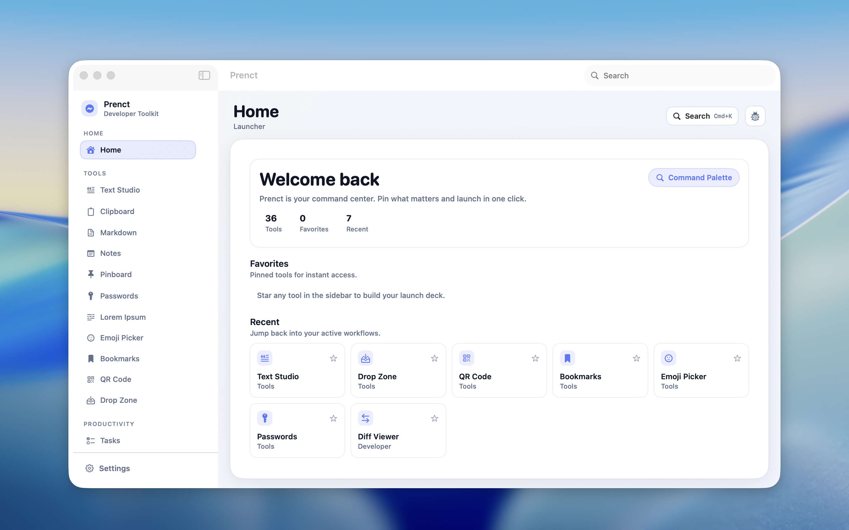 Prenct — Home Dashboard